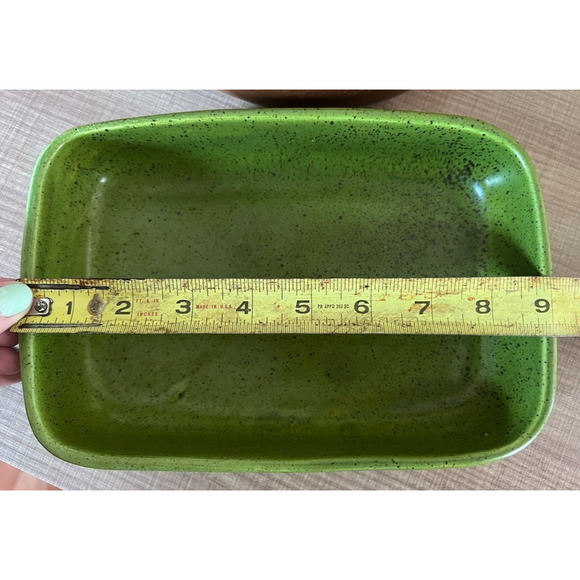 Vintage MCM Haeger 3832 Pottery Green Speckled Dish Rectangle Bulb Planter Retro - Picture 7 of 8
